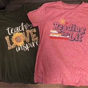 Womens Graphic Teacher T-Shirts - Olive and Red Heather